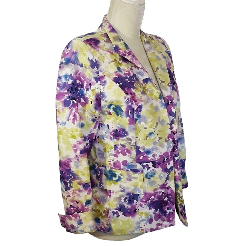 Petites Women’s Open Front Blazer Green Purple 100% Cotton Size 8P NWT - Picture 7 of 12